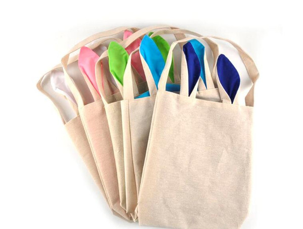 5 Colors Easter Bunny Bags Rabbit Ears Design Basket Jute Cloth Material Tote Bag Burlap Easter Gift Bags Festival Party Handbag By DHL