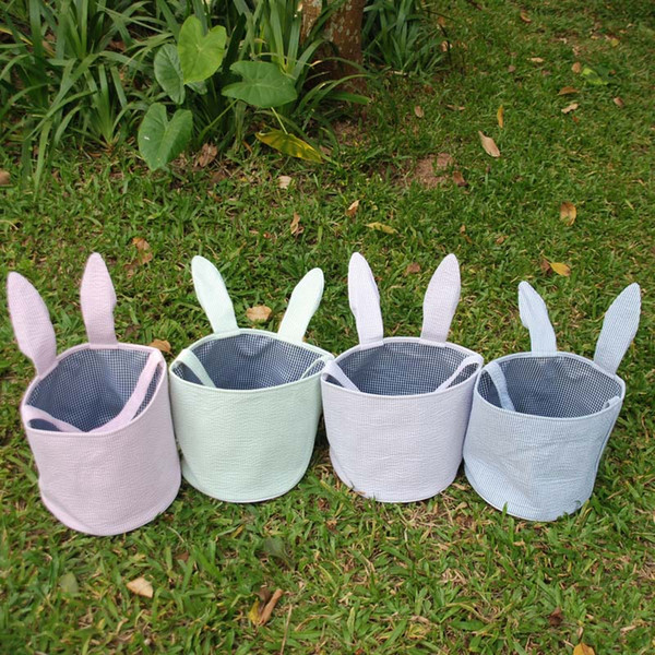 Wholesale Blanks Seersucker Easter Bucket Easter Tote Bags Holiday Storage Bins Easter baskets Free Shipping DOM1038053