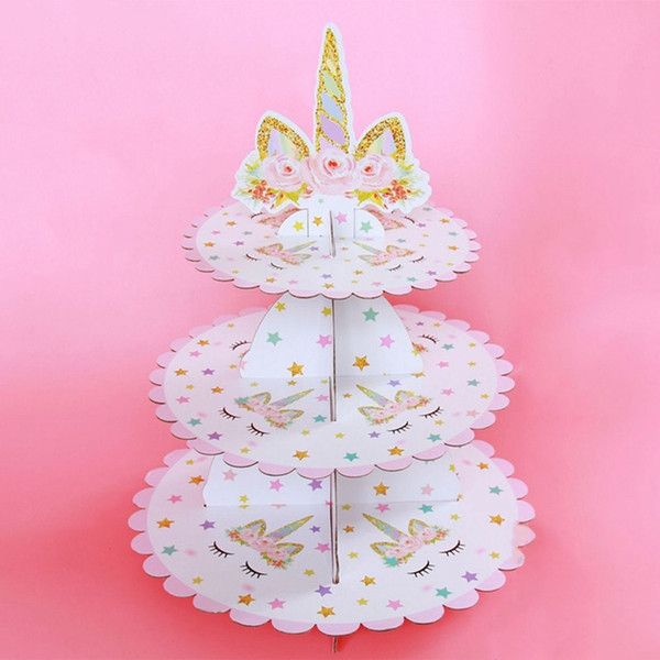 6Pcs/Set Unicorn Cake Stand Three Layers Unicorn Cake Stand Birthday Party Supplies Unicorn Dessert Stands Wedding Party Favors