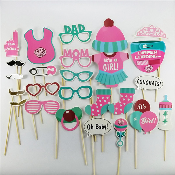 25 set photo booth props baby shower girl style birthday party creative funny paper already stuck free shipping
