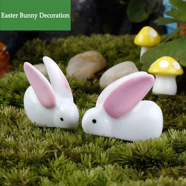 Easter Mini bunny decorations White rabbit big ear rabbits moss micro landscape resin Fairy Garden Ornament For Home Easter gifts for kids