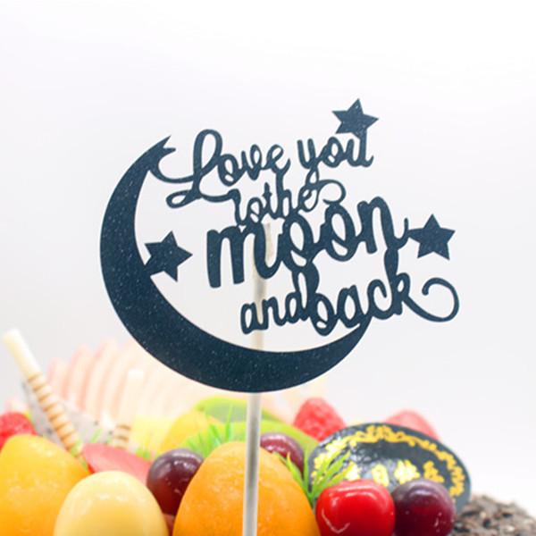 Love You To The Moon And Back Birthday Cake Topper Flags Glitter Gold Silver For Wedding Birthday Party Cake Baking Decor Flags