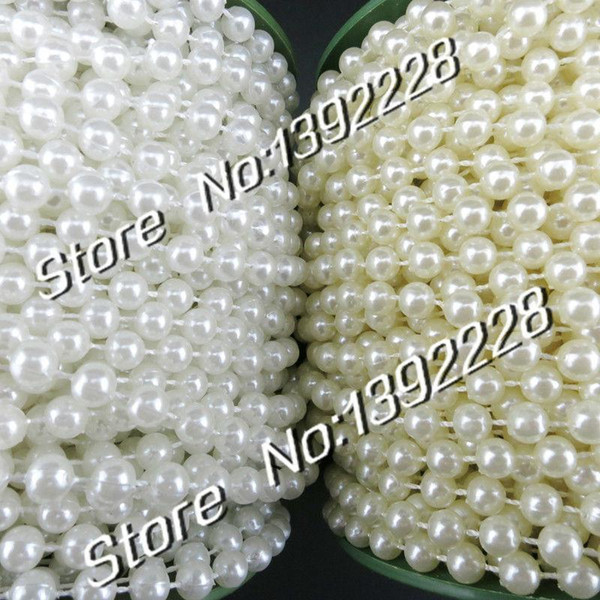 Wholesale-25m/roll Pearl Garland 6mm White/Beige Beads diy Wedding Flowers Decoration Christmas Festa Event Supplies