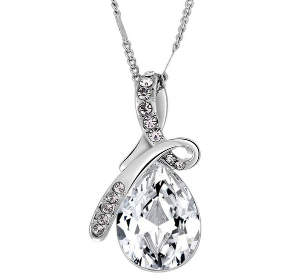 Women Fashion Water Drop Crystal Chain Diamond Angel Tears Necklaces Rhinestones Silver Chain Pendant Necklace Jewelry