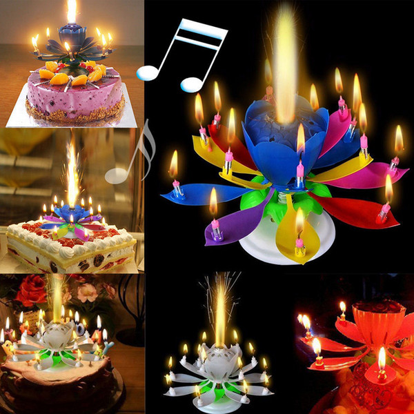Popular 1PC New Hot Sale Novelty Candle (Cake Topper Birthday Lotus Flower Decoration Rotating Double Layer