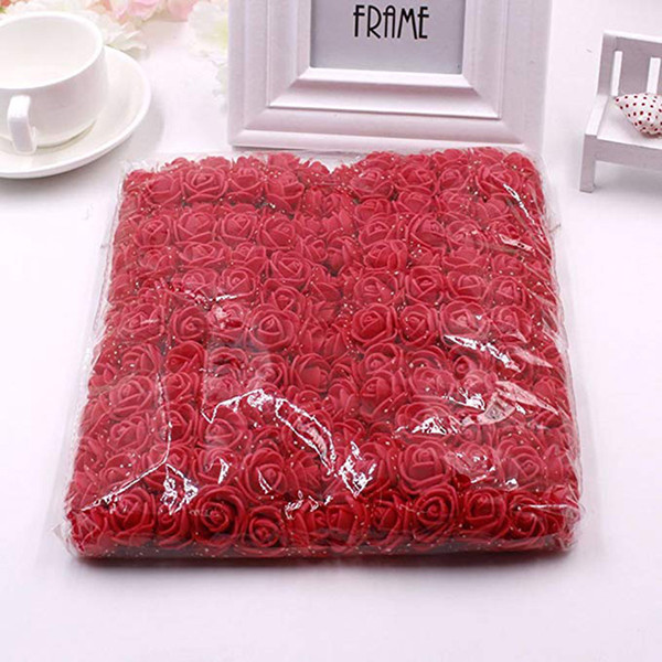 144pcs 2cm Mini Foam Rose DIY Artificial Flower Bouquet Rose Bear Home Wedding Flower Decoration Scrapbooking Fake Flower Decor