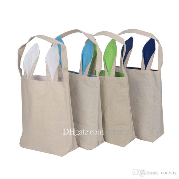 Easter Bunny Ear Bags Cotton Linen Tote Bags DIY Embroider Basket Bag Easter Gift Packing Handbags Children Kids Festival Bags EHB03