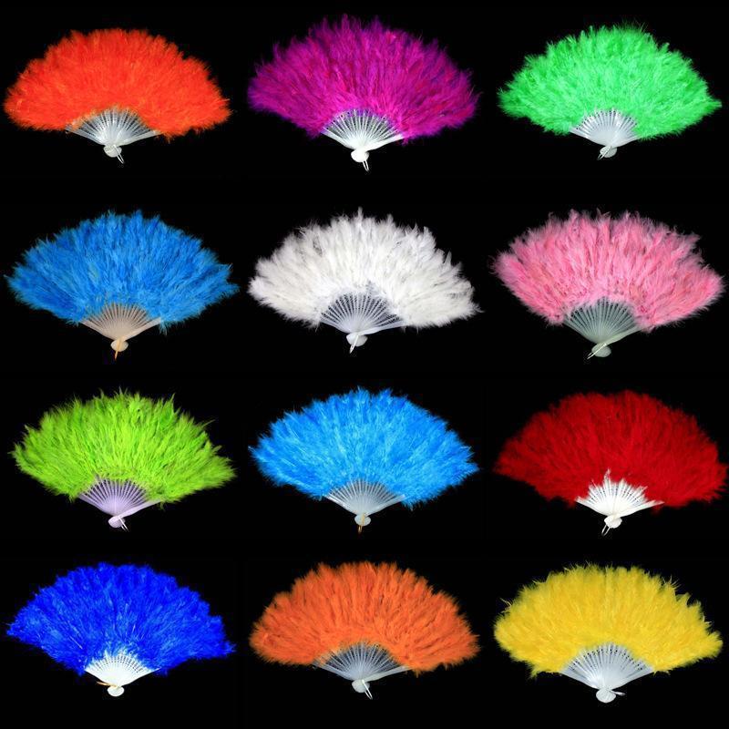 Color Feather handwork Elegant Folding Feather Hand Fan plastic hand fan honorable hand fan Folding Hand fan Wedding Favor party gift DJ18