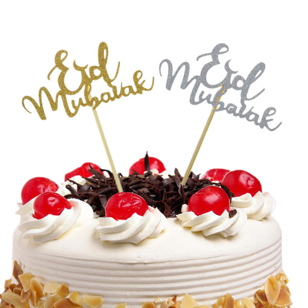 10pcs Cake Toppers Eid Mubarak Wedding Baby Shower Birthday Party Ramadan Decor Gold Black 8 Style Cupcake Topper Muslim Baking