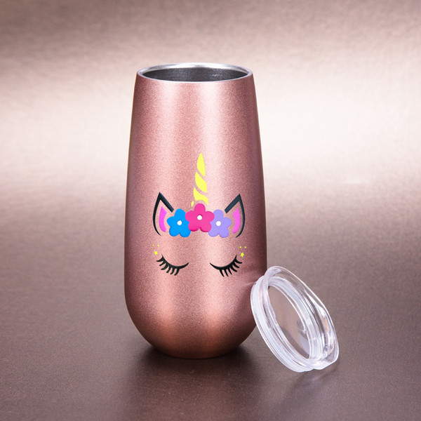 6oz Flute Champagne stainless steel tumbler unicorn cup kids water bottle insulated wine glasses for wedding party beer mugs