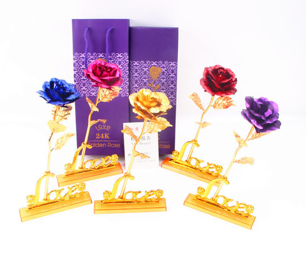 Weeding 24K Gold Foil Flowers Plated Rose Wedding Party Decoration Golden Rose Decor Flower Flores Artificiales Wedding Supplies BH369