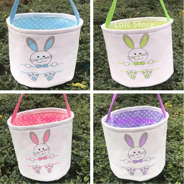 Easter Rabbit Basket Bunny Ear Bags Rabbit Printed Canvas Bag Bunny Tail Handbag Fashion Candy Baskets Buckets