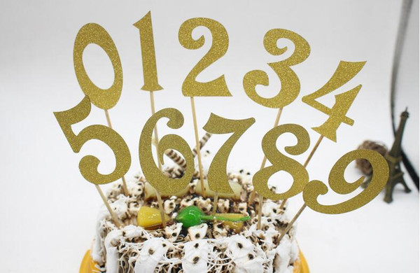10pcs (0-9) Gold Silver Glitter Numbers Personalized Cake Topper Kit Wedding Birthday Cupcake Party Decorations