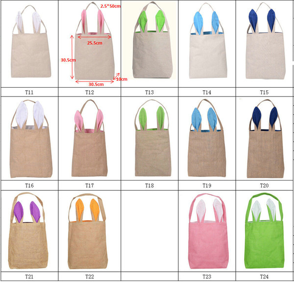 2019 Burlap Easter Basket with Bunny Ears 14 Colors Bunny Ears Basket Cute Easter Gift Bag Rabbit Ears Put Easter Eggs 50pcs