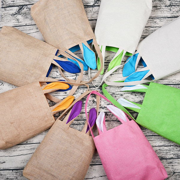 2019 Burlap Easter Basket with Bunny Ears 14 Colors Bunny Ears Basket Cute Easter Gift Bag Rabbit Ears Put Easter Eggs 20pcs