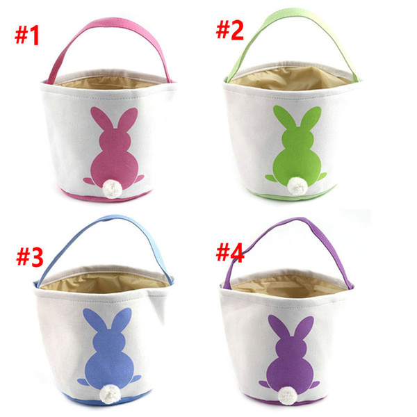 Easter Rabbit Basket Easter Bunny Bags Rabbit Printed Canvas Tote Bag Egg Candies Baskets 4 Colors 10pcs