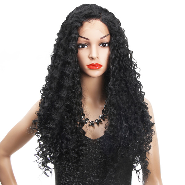 REAMIC Kinky Curly Black wigs Synthetic Lace Front Afro Wigs with Baby Hair Heat Resistant Hair Wigs for Black Women(black,24