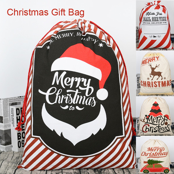 Christmas Stockings Gift Holders Santa Sacks Bag Drawstring Canvas Xmas Big Santa Claus Candy Gift Bag New Year Decoration