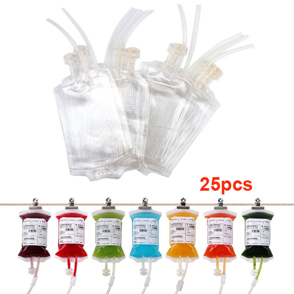 25pcs 380ml Blood bags Mixed Transparent Clear Medical PVC Material Reusable Blood Energy Drink Bag Halloween Vampire Pouch Props