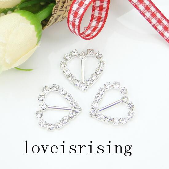 20pcs Heart Ribbon Slider high quality wedding invitation card A-Grade Rhinestone Buckle Hairband Hair Clip Decor DIY Supplies