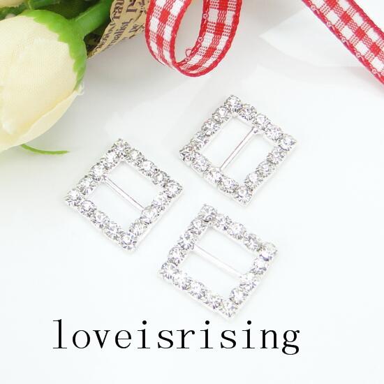 Five Shapes--20pcs Square Shape wedding invitation card A-Grade Rhinestone Buckle Ribbon Slider Bride Craft bouquet decoration DIY Supplies