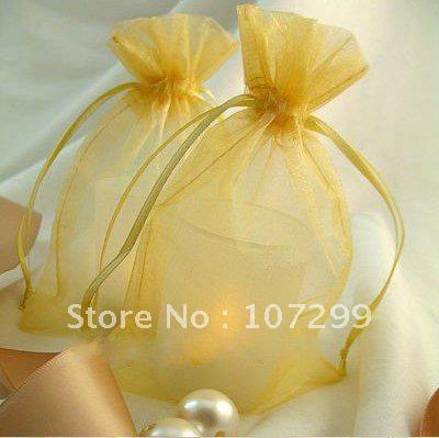 FREE SHIPPING-50PCS 10x15cm Gold Sheer Organza Wedding Favour Party Gift/Candy Bag
