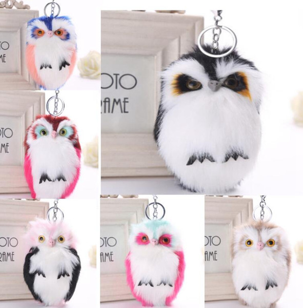 Owl Design Lady Bag Pendants Pompoms Artificial Rabbit Fur Keychains Cute Animal Design Fluffy Car Key Rings Pom Poms