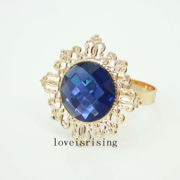 10pcs/Lot Navy Blue Color Beautiful vintage style gemstones Gold Plated Napkin Rings Wedding Bridal Shower Napkin holder-Free Shipping