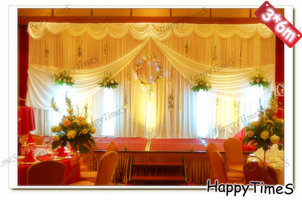 3m High 6m Wide Wedding&Party Background Decoration Curtain Backdrop Drapes With Detachable Swags Ice Silk Fabric