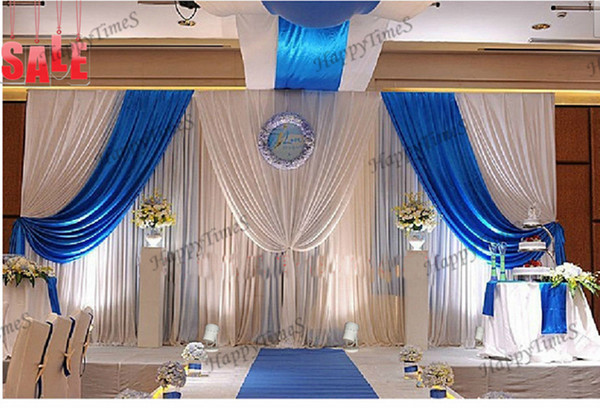 3*6M Ice Slik Fabric Wedding&Party Backdrop Curtain With Royal Blue detachable swag beautiful petticoat on top