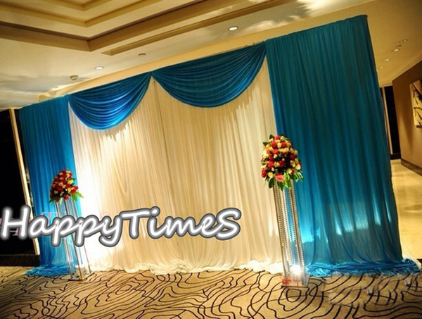 Luxury Event Background Decorations Wedding Backdrop Curtain In White Color With Tiffany Blue Drapes Ice Silk Fabric