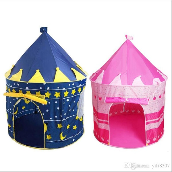 Wholesale Large Blue Pink Castle Prince Princess Indoor Outdoor Foldable Tipi Pop Up Kids Tent Portable Garden Cubby Toy Playhouse