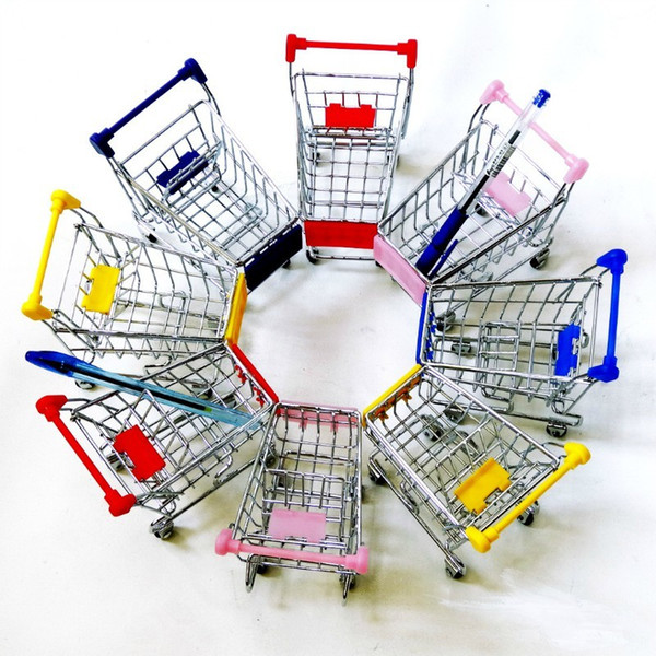 Novelty! Free Shipping Cute shopping Cart Mobile Phone Holder Pen Holder Mini Supermarket Handcart Shopping Utility Cart Phone Holder