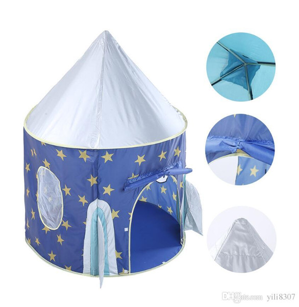Wholesale Large Blue Castle Starry Sky Rocket Indoor Outdoor Foldable Tipi Pop Up Kids Tent Portable Garden Cubby Toy Playhouse