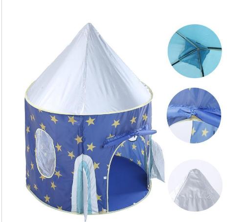 Wholesale Large Blue Castle Starry Sky Rocket Indoor Outdoor Foldable Tipi Pop Up Kids Tent Portable Garden Cubby Toy Playhouse