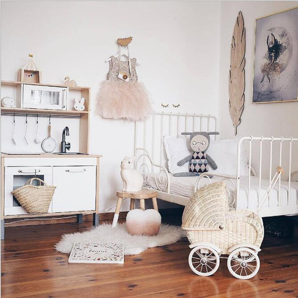 Ins Nordic style trolley for children's room Rattan craftsmanship baby trolley Children's room household appliances Baby bed