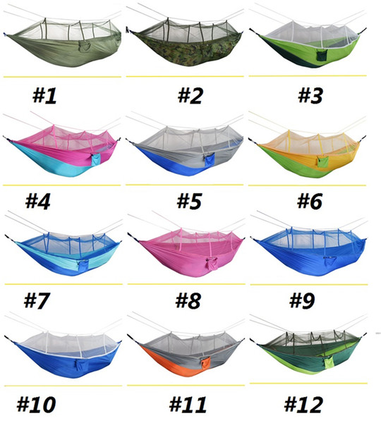 Drop-mounted portable multi-color Mosquito Net Hammock with adjustable straps and hook rings 12-color 260*140 cm Mosquito Net Hammock