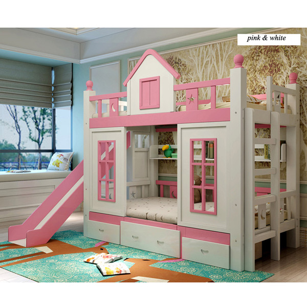 0128TB006 Modern children bedroom furniture princess castle with slide storages cabinet stairs double children bed