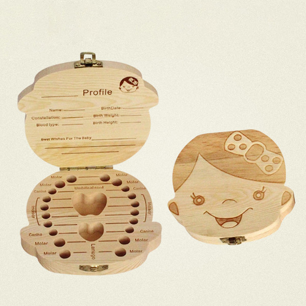 Wholesale-Tooth Box for Baby Save Milk Teeth Boys/Girls Image Wood Storage Boxes Creative Gift for Kids Travel Kit 2 styles TC180816-WL