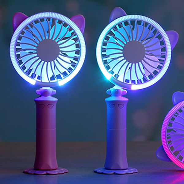 DHL 10PCS 3 Colors USB Handheld Twist Cat Fan Electric Power Desktop Colorful Night Light Fan Mini Air Cooler