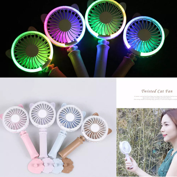 4 Colors USB Handheld Twist Cat Fan Electric Power Desktop Colorful Night Light Fan Mini Air Cooler