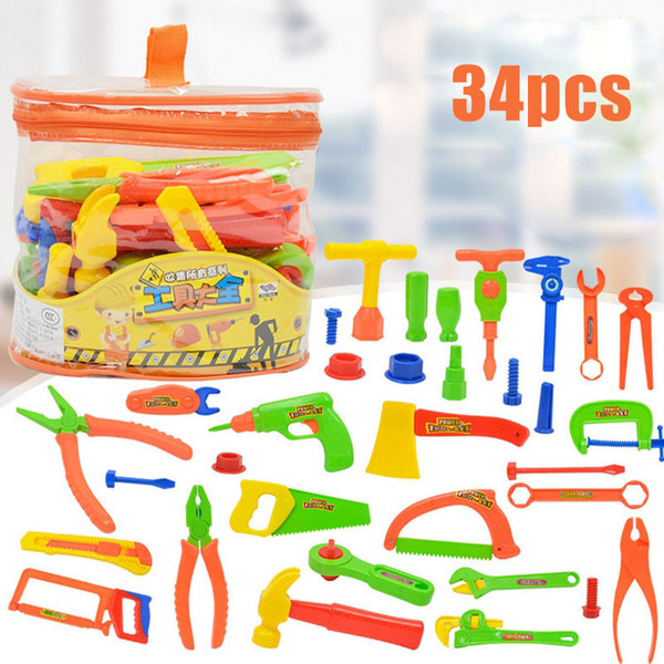 34Pcs Deluxe Repair Tools Set Children's Role Playing Toy DIY Disassembly Toy Portable Tool Table Simulation Repair Kit Educational Toys