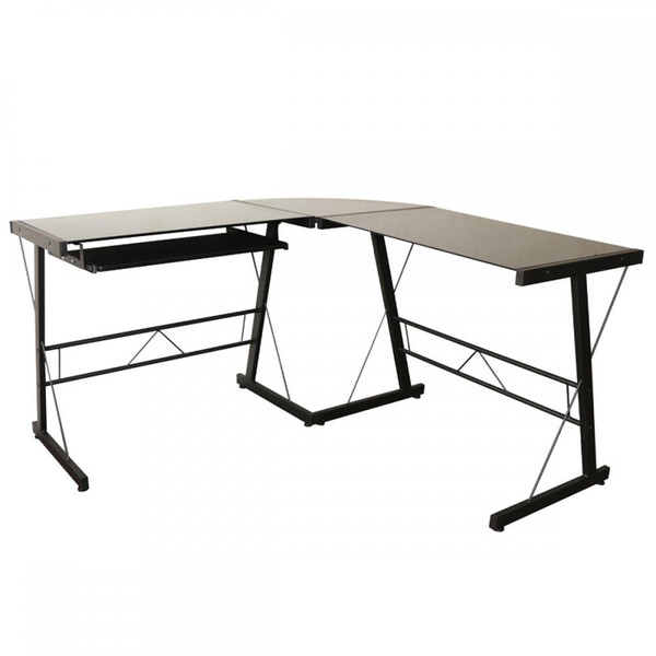 L-Shape Corner Computer Desk Glass Laptop Table Workstation For Home Office