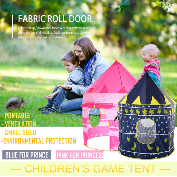 Pop Up Play Tent Pink Blue Kids Castle Portable Outdoor Garden Folding Toy Tet Children Play House Ventilation Farbic Roll Door