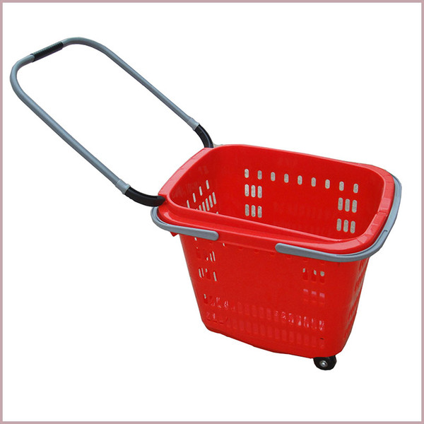 Rolling Hand Basket Retractable Pull Handle basket,middle supermarket basket Dark Blue and red 10 baskets/ cartion size: 560*390*440mm