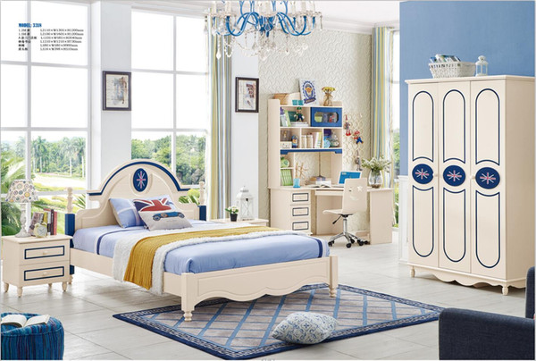 Ash solid wood children bedroom furniture set modern fashion children bed wardrobe desk bedside table