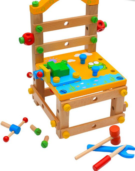 Children's chairs kids seats wooden disassembly and assembly of chair creative design children puzzle toy building blocks step stool chair