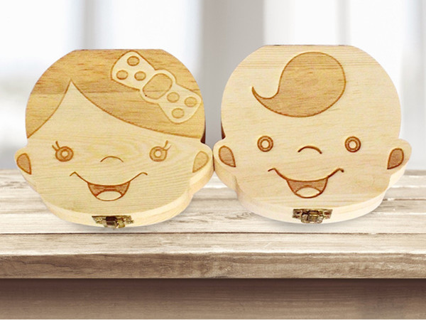 Tooth Box for Baby Save Milk Teeth Boys/Girls Image Wood Storage Boxes Creative Gift for Kids Travel Kit 2 styles TC180816-WL