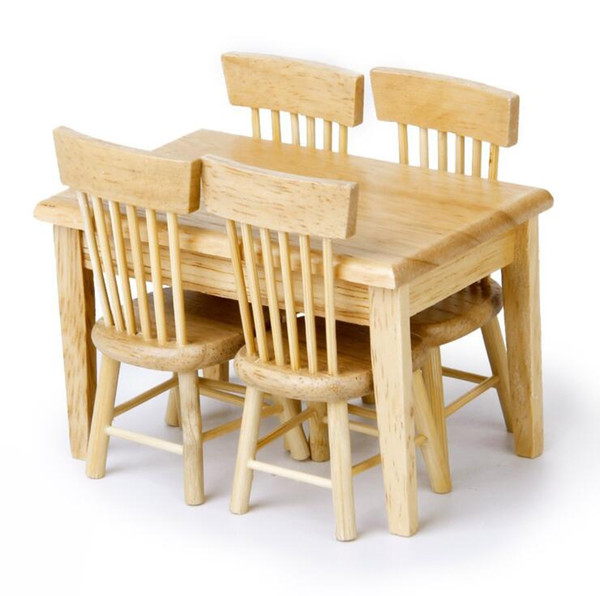 5pcs/set 1/12 Dollhouse Miniature Dining Table Chair Wooden Furniture Set For Children Toys Free Shipping