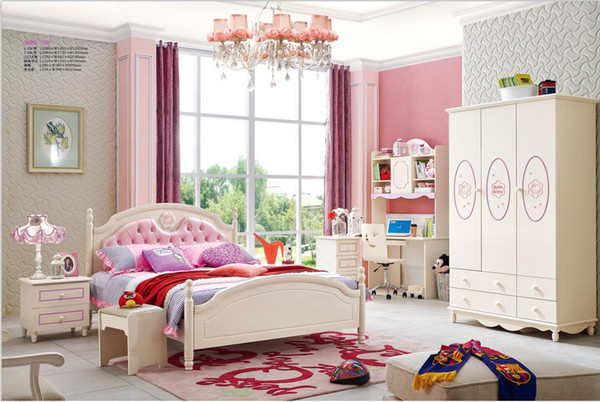 Ash solid wood children bedroom furniture set health Environmentally friendly children bed wardrobe desk bedside table